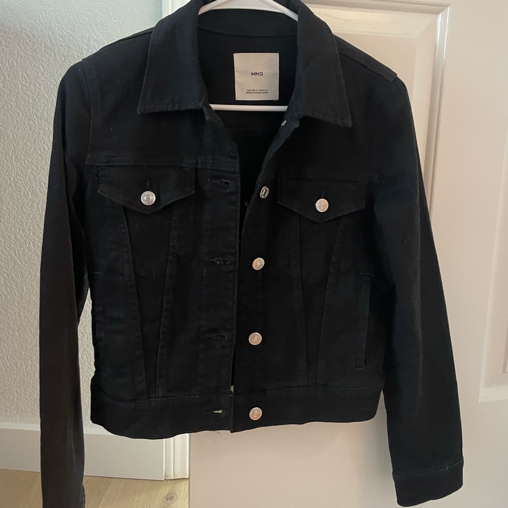 Mango black cropped denim jacket